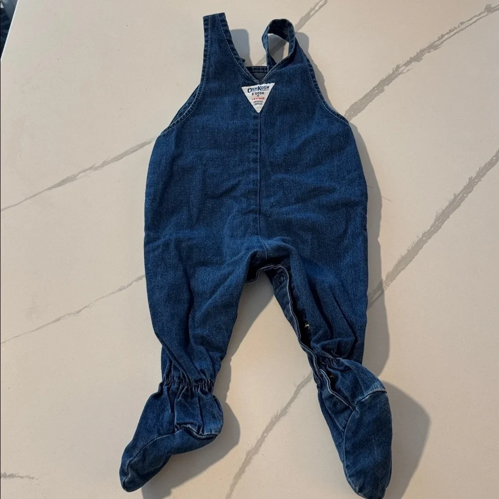 Vintage! OshKosh B'gosh Classic Blue Footed Overalls, sz 6-9 Months